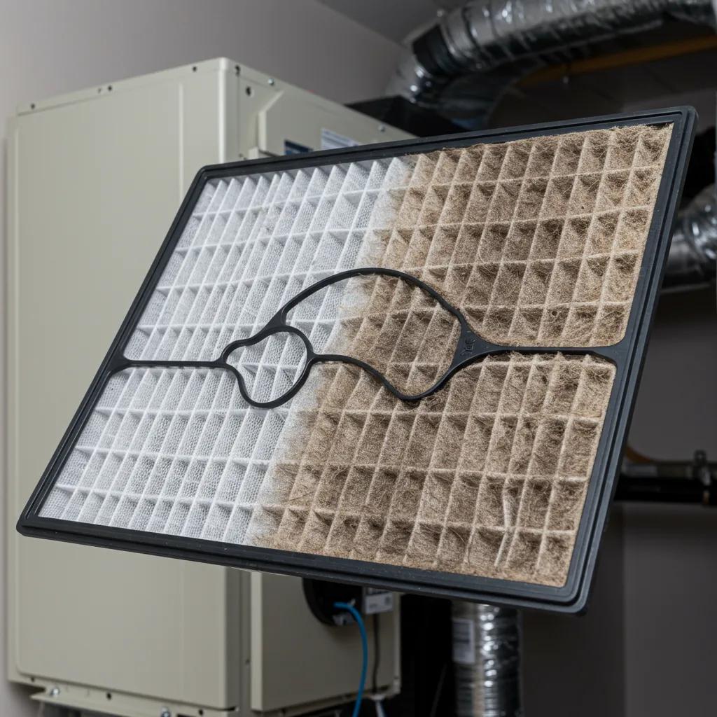 Comparison of clean and dirty HVAC air filters highlighting the importance of regular replacement