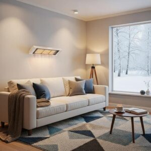 Cozy living room with a modern heating system, showcasing winter readiness and comfort