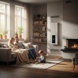 Modern HVAC system in a cozy home environment promoting energy savings
