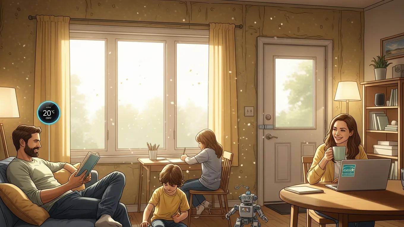 Home Insulation Tips: Maximize Efficiency & Reduce Heat Loss 3 Family enjoying a comfortable home environment showcasing energy efficiency and savings from insulation upgrades