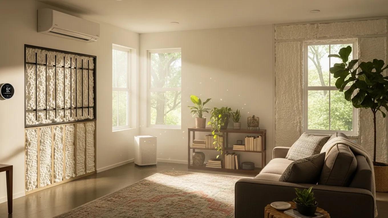 HVAC Blog 3 Modern home with visible insulation and efficient HVAC systems enhancing energy savings
