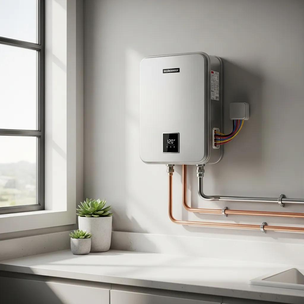 HVAC Blog 6 Modern tankless water heater in a stylish home setting